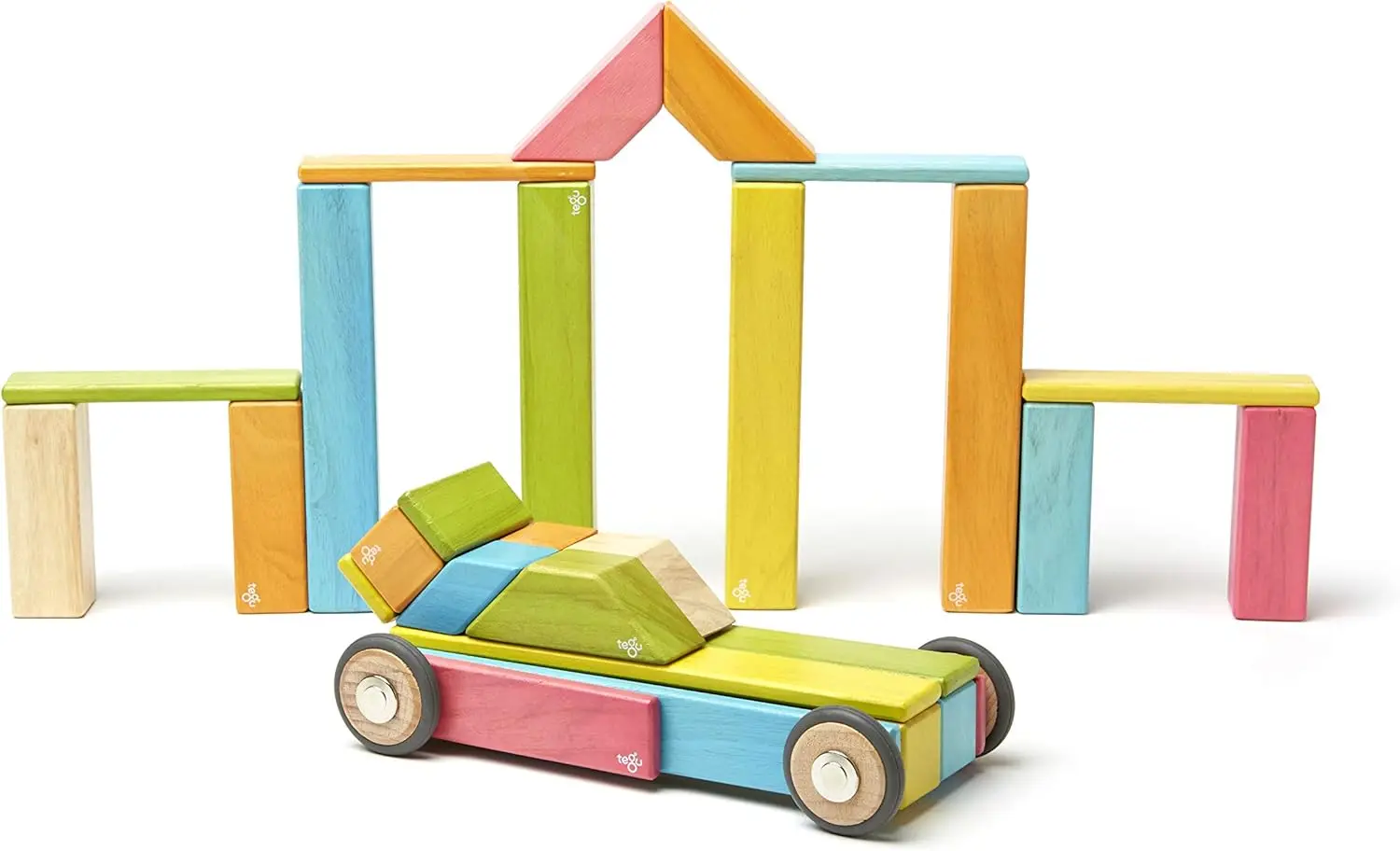 42-teiliges Tegu magnetisches Holzblock-Set, Farbtöne, 1–99 Jahre alt