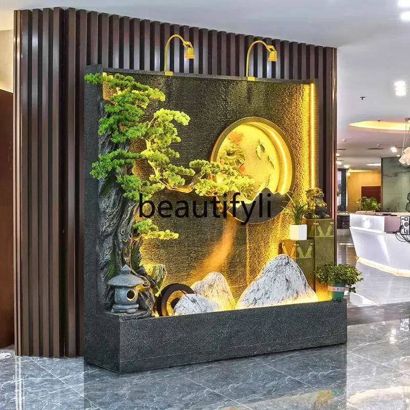 

water curtain wall running water screen,rockery fish tank landscape ornament,welcome pine circulation water feature decoration07