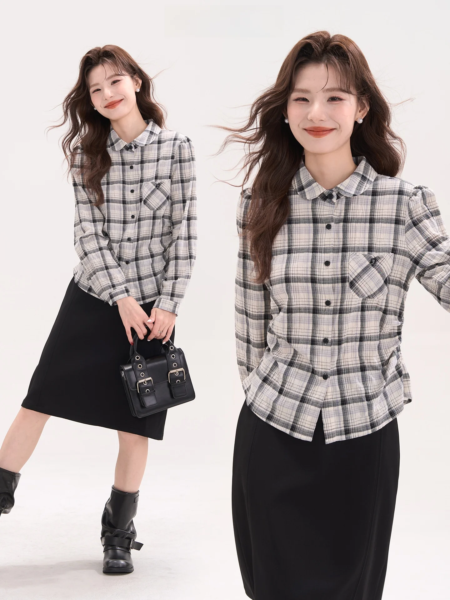 

Женская повседневная хлопковая рубашка в клетку с поясом на талии, весенняя модная коллекция, с принтом «Цветочное поле», простой верхний предмет одежды