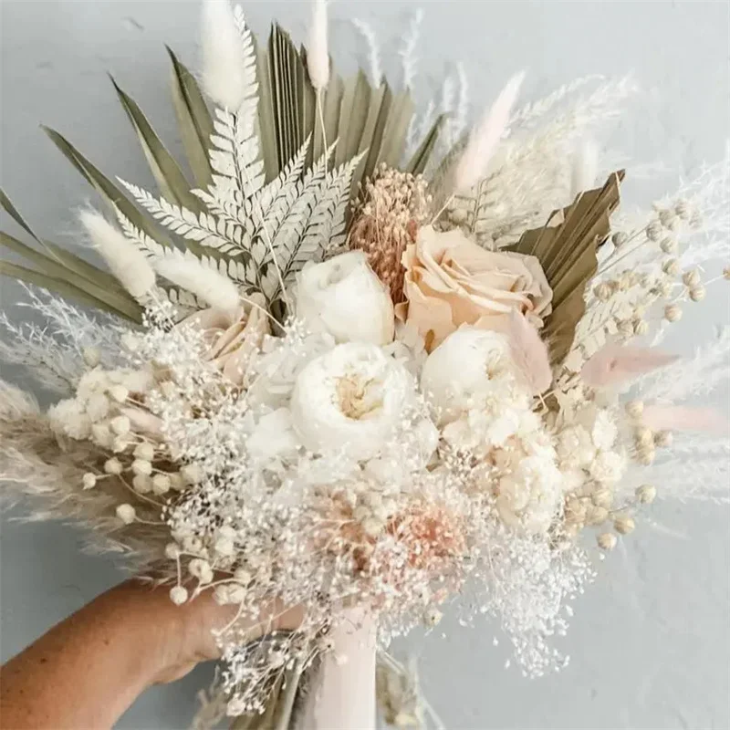 Bridal Bouquet Natural Pampas Grass Artificial Flowers Rustic Vintage Wedding Bouquet for Bridesmaid Boho Wedding Dried Flowers