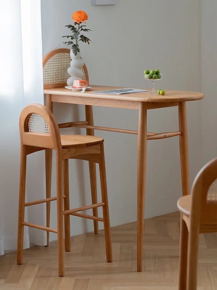 Vintage solid wood bar table, household long table and chair combination, balcony, kitchen, high legged dining table