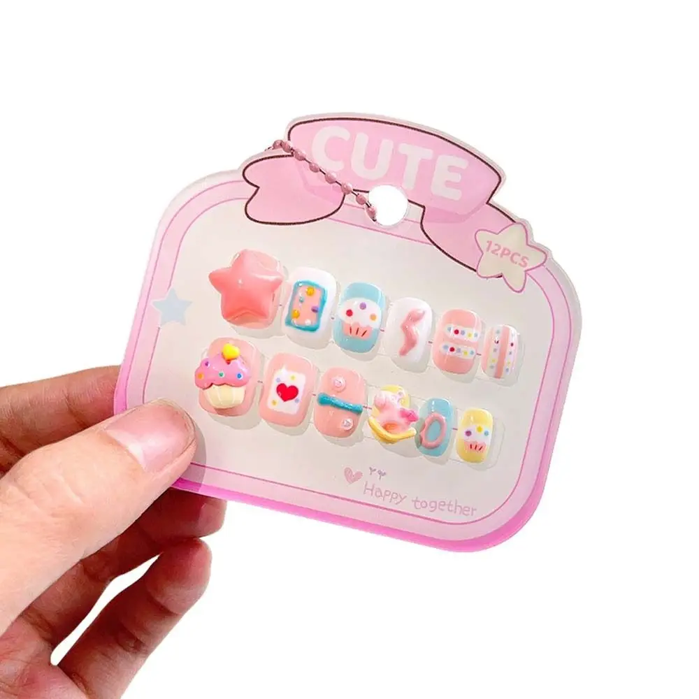 3D Animale Bambini Cartoon Unghie finte Corto a forma quadrata Materiale per manicure Bambini Unghie finte Colore caramella Stampa sulle unghie