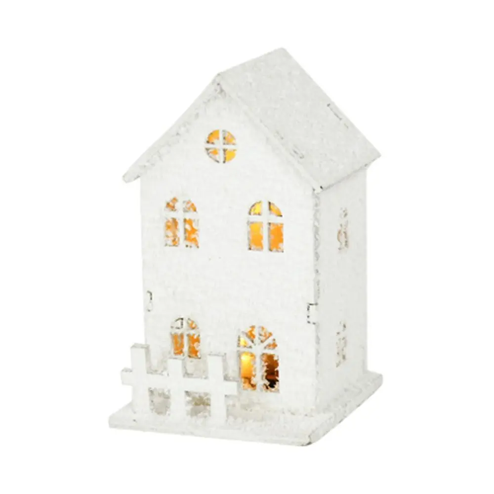 

Ornament Mini Christmas LED Light Wooden House White with Snowflake Glowing Castle Luminous Desktop
