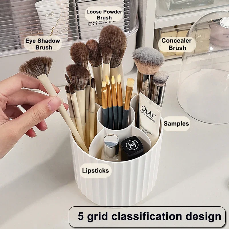 360 Rotating Makeup Brush Holder with Lid Makeup Brush Holder Organizer for Vanity Desktop Countertop Dresser Table