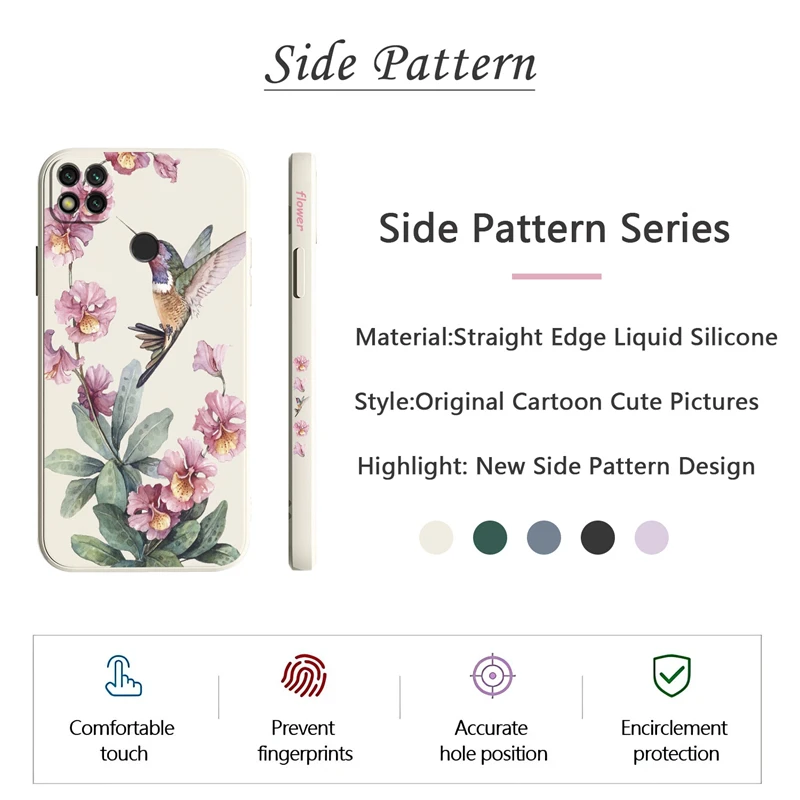 Bird Flower Pattern Case For Xiaomi Redmi 10 9i 9T 9 Power 10X 10A 13C 4G 12 9C 9A 9 8 12C 10C Liquid Soft Silicone Back Cover