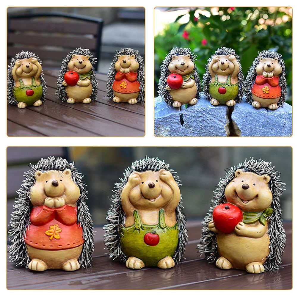 

3Pcs Garden Hedgehog Ceramic Statue Creative Decoration Patio Lawn Yard Porch Outdoor Hedgehog Garden Decor Desktop Decor