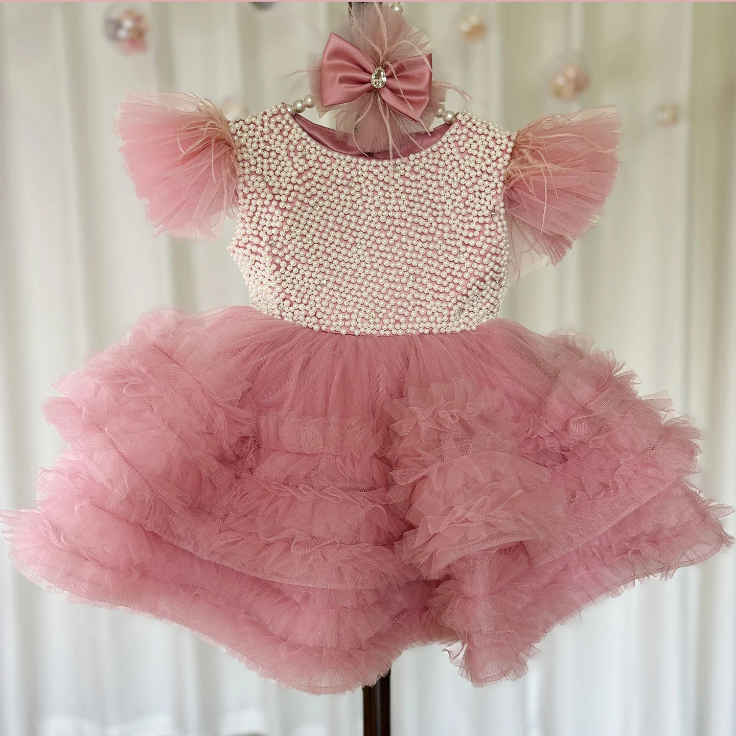 2026 Jawabao Rosa Perlen Elegantes Blumenmädchenkleid Prinzessin Baby Kinder Hochzeit Geburtstag Erstkommunion Ballkleid Maßgeschneidert