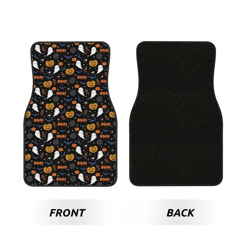 Halloween Pumpkin Ghost Cats Car Floor Mats of 4 Pieces Crystal Velvet Carpets Rugs Universal Car Front Rear Carpets Foot Mats 2