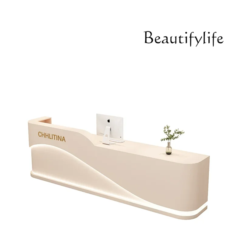 Simple light luxury beauty salon bar counter clothing store curved modern fashion front desk reception table