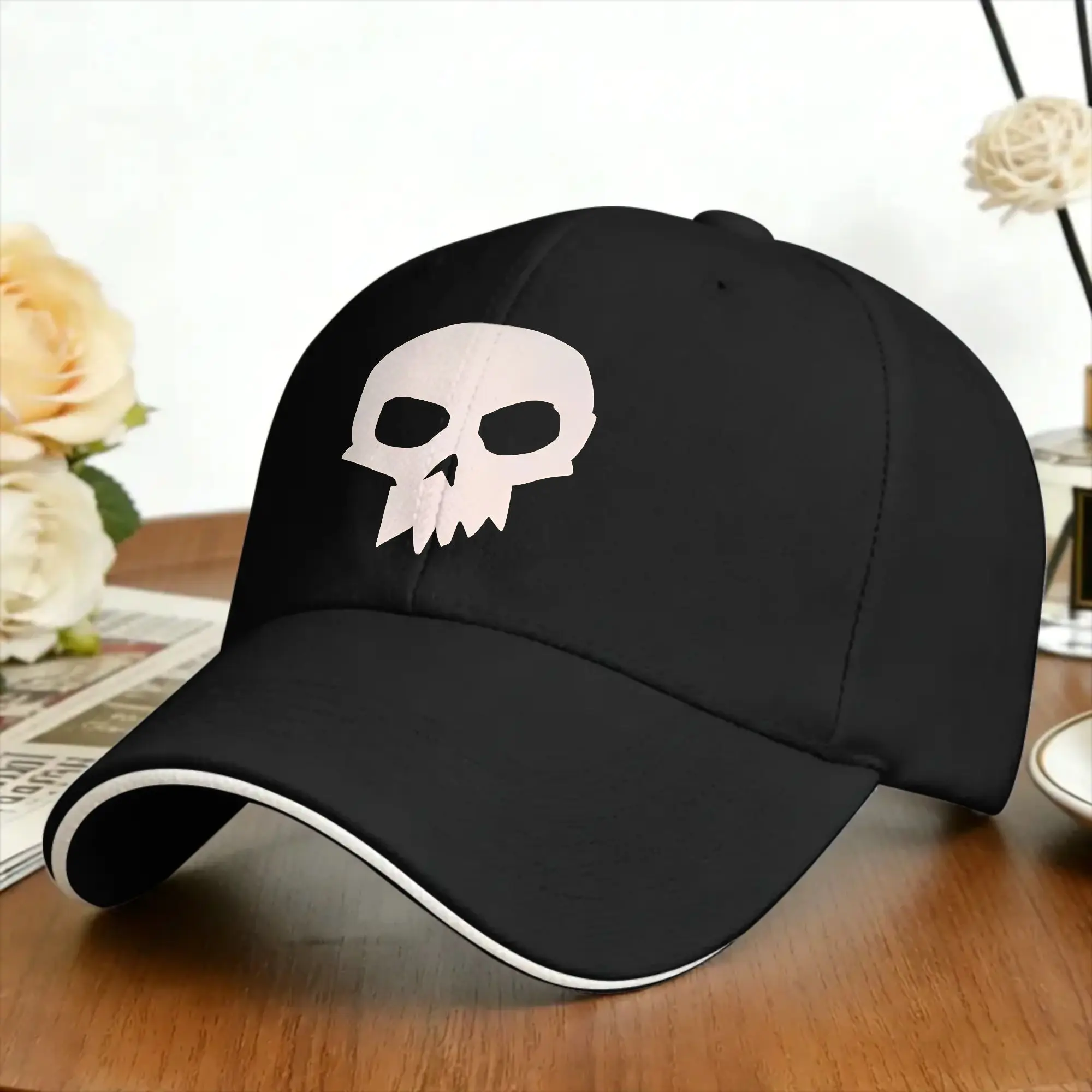 Bold White Simple Skull Baseball Cap  Women Men Print Hip Hop Hats Summer Fitted Retro Tennis Skate Sun Visor Snapback Cap