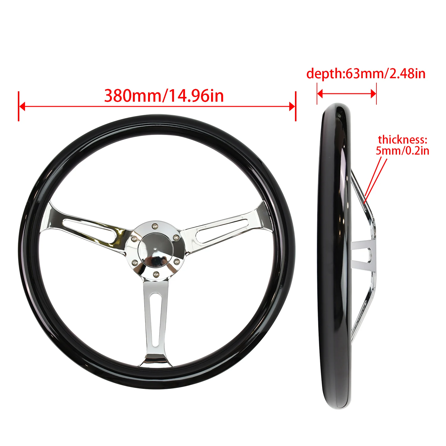 Universal 15 Inch Black Sport Steering Wheel 380mm ABS Drifting Steering Wheel 3 Spokes Long Hole Universal Sport Steering Wheel view 2