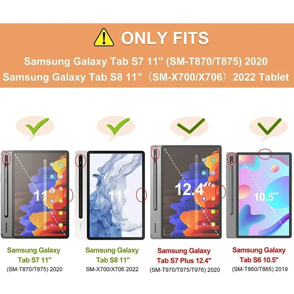 For  Samsung Galaxy Tab S7/S8/S9 Plus Fe Case SM-T870 T970 T860 P610 T736 X800 X806 Cover Screen Protector for Tab S6 lite 10.4