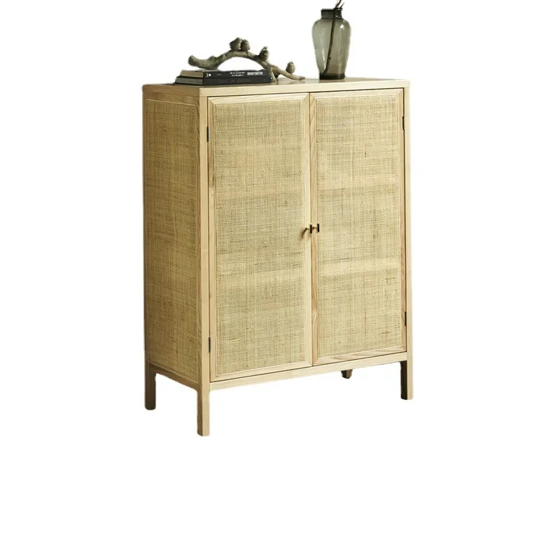 

rattan locker, simple and modern, household small apartment entrance, Nordic solid wood breathable, storage cabinet