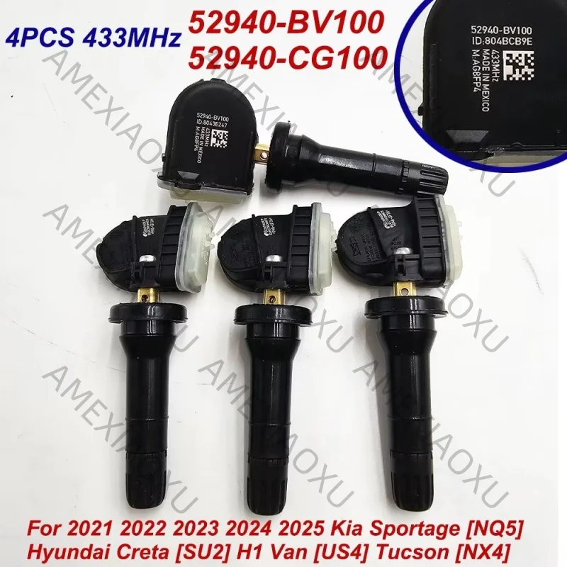 

4PCS TPMS Sensor 433MHz 52940-CG100 For 2021 2022 2023 2024 2025 Kia Sportage [NQ5] Hyundai Creta [SU2] Tucson [NX4] 52940-BV100