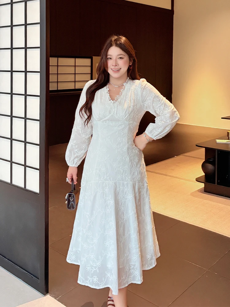 

Женская длинная юбка из полиэфирного волокна больших размеров с вышивкой и кружевом Fi Tail Dr, осенняя юбка