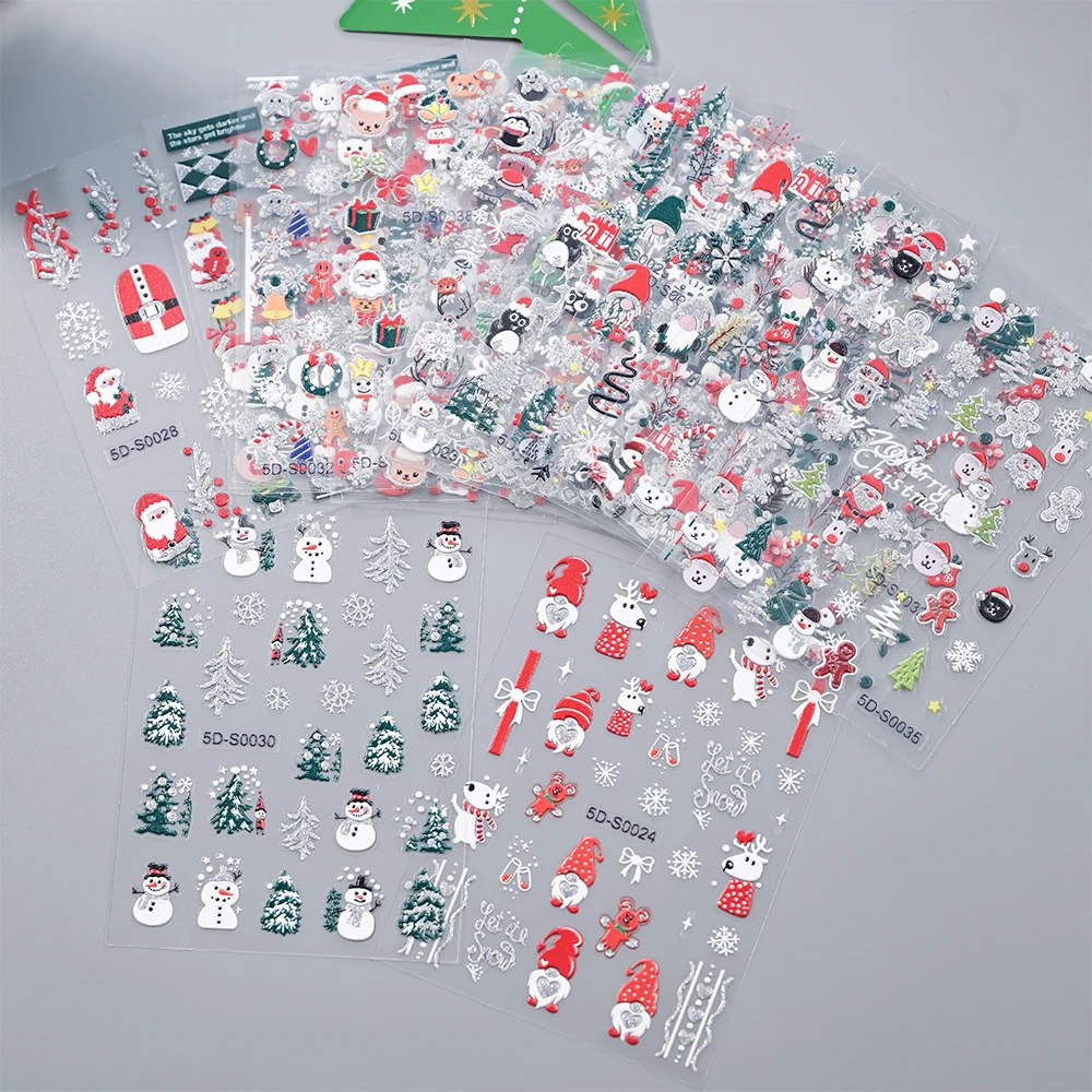 20 stks 5D Laser Zilver Glitter Kerst Nagelstickers Sneeuwpop Kerstman Pinguïns Elanden Nagelstickers Party Favor Vakantie Decorateur