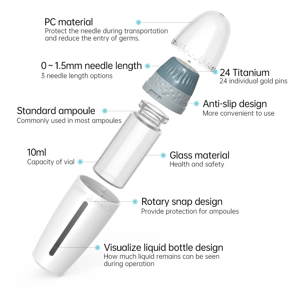 Derma Stamp Titanium Microneedle Bio Needle H24 Hydra Needle Efficient Adjustable Needle 0.25 mm length