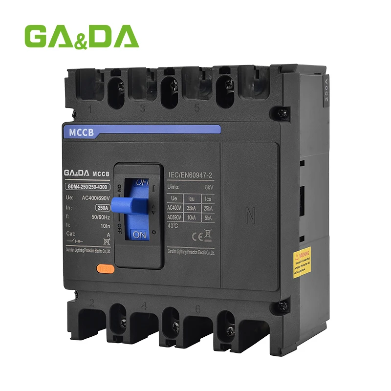 GA&DA GDM4-250-4P Low-voltage 400V 4-Pole Molded Case Circuit Breaker (MCCB) 160A/180A/200A/225A/250A Rated Current 30/50kA
