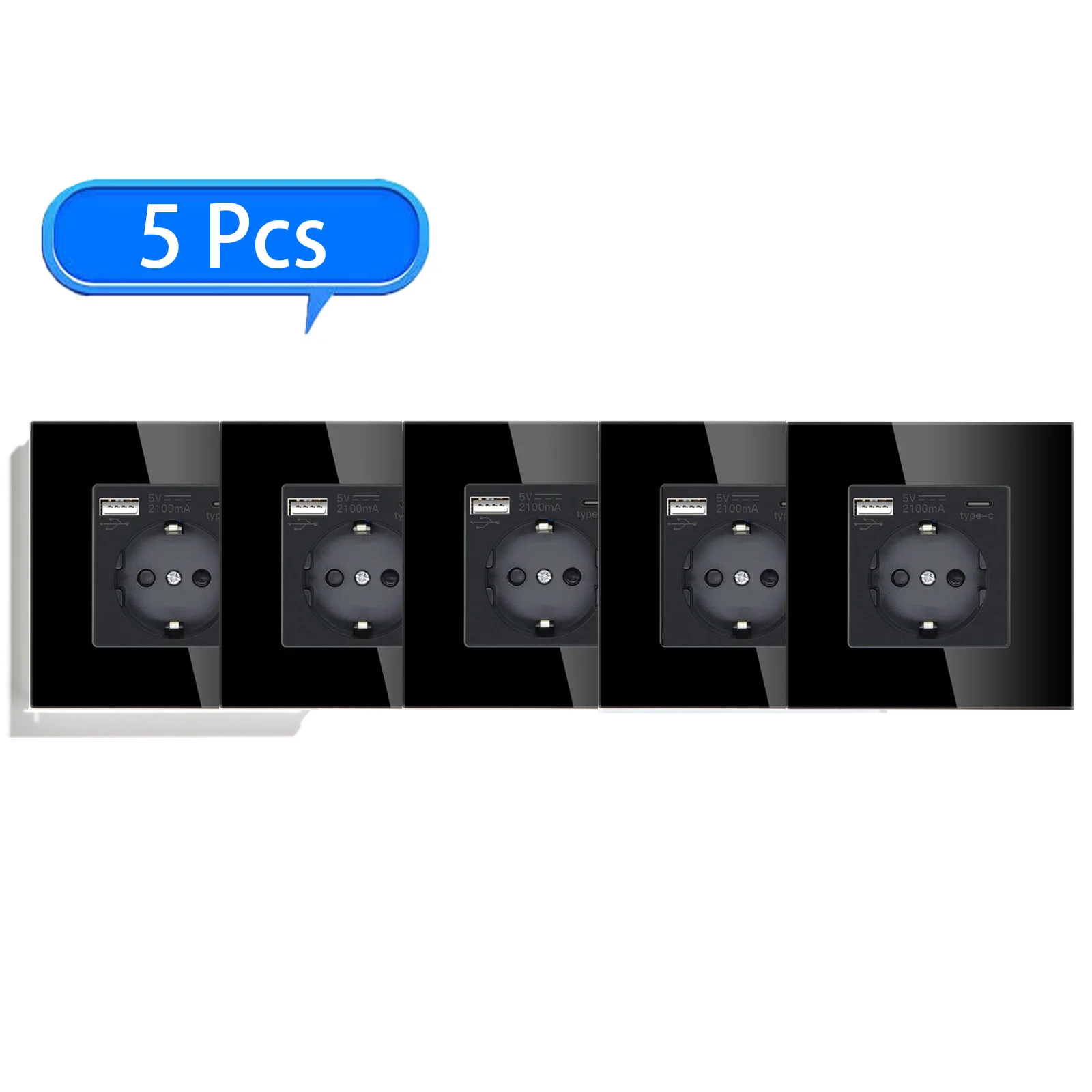 BSEED Wandsteckdose, Glasrahmen, Telefonladung, USB C, Einzelsteckdose, 16 A, EU-Standard, 110 V – 240 V, Steckdose Typ C, Wandmontage