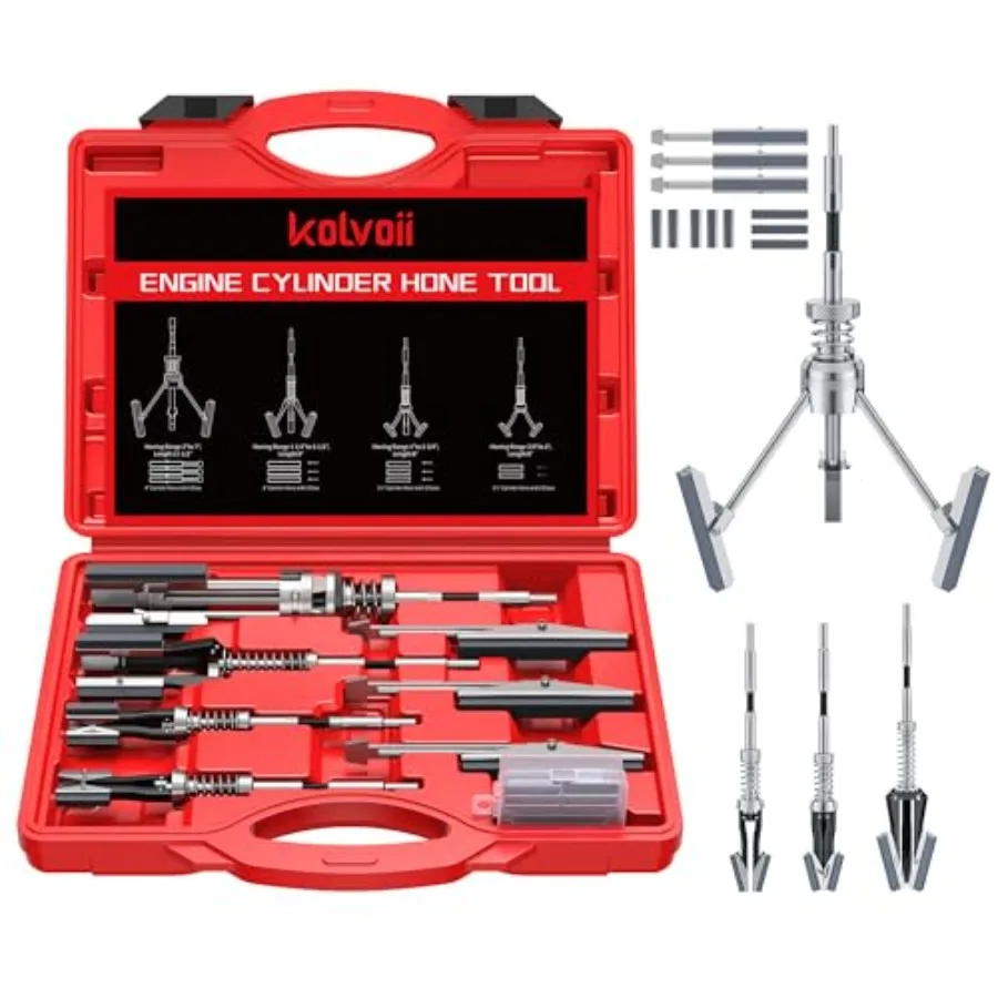 

Kolvoii Cylinder Hone Tool Set with Tool Box Adjustable Engine Cylinder Honing Tool for Sizes 3/4" to 7" Cylinders 1-1/8" 3" an