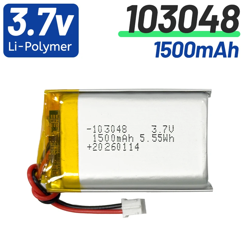

103048 JST1.25 2pin 3.7V 1500mAh 3.7V Lithium Polymer LiPo Battery For PS4,Cameras, GPS, Bluetooth Speakers