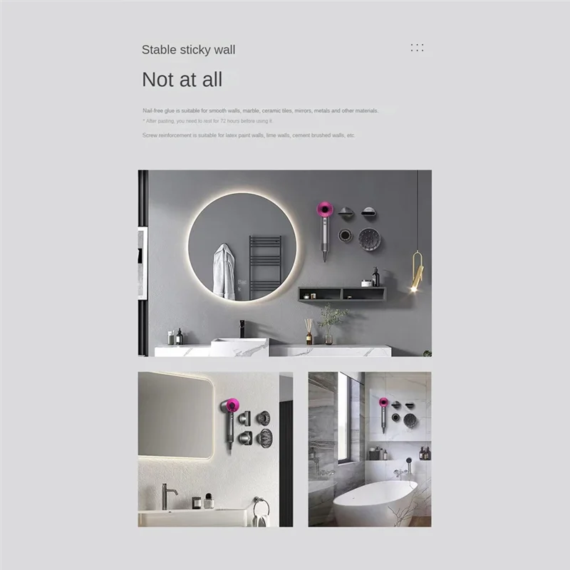 For Dyson Hair Dryer Bracket Storage Rack Bathroom Storing Hair Dryer Holder Wall Mounted No Punch Heat-Resistant-B HY