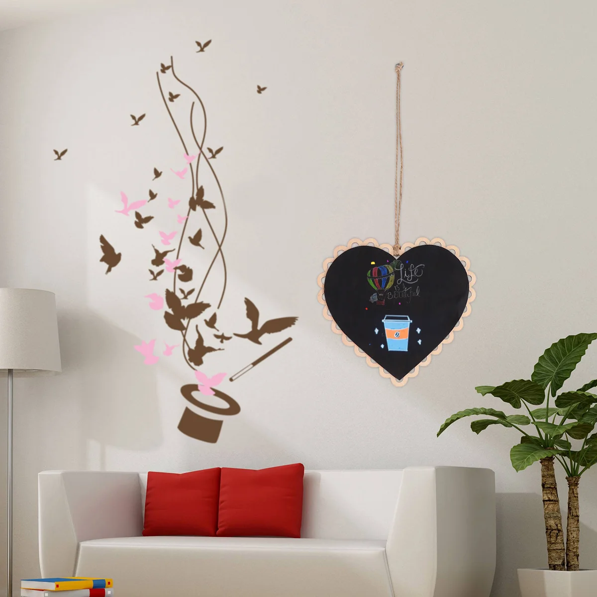 5Pcs Mini Heart Hanging Wooden Chalkboard Message Board Wall Display for Greetings Menus Table Numbers Home Office Decorative