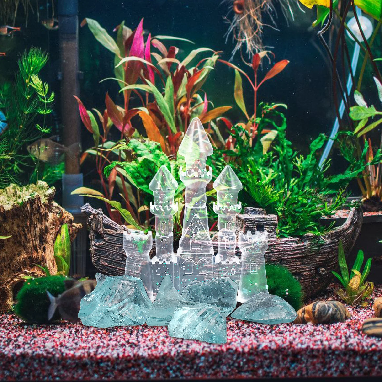 

1Set Stunning Glass Fish Tank Castle Decor Icy Fortress Enhances Aesthetic Aquarium Setup Safe Easy Installation