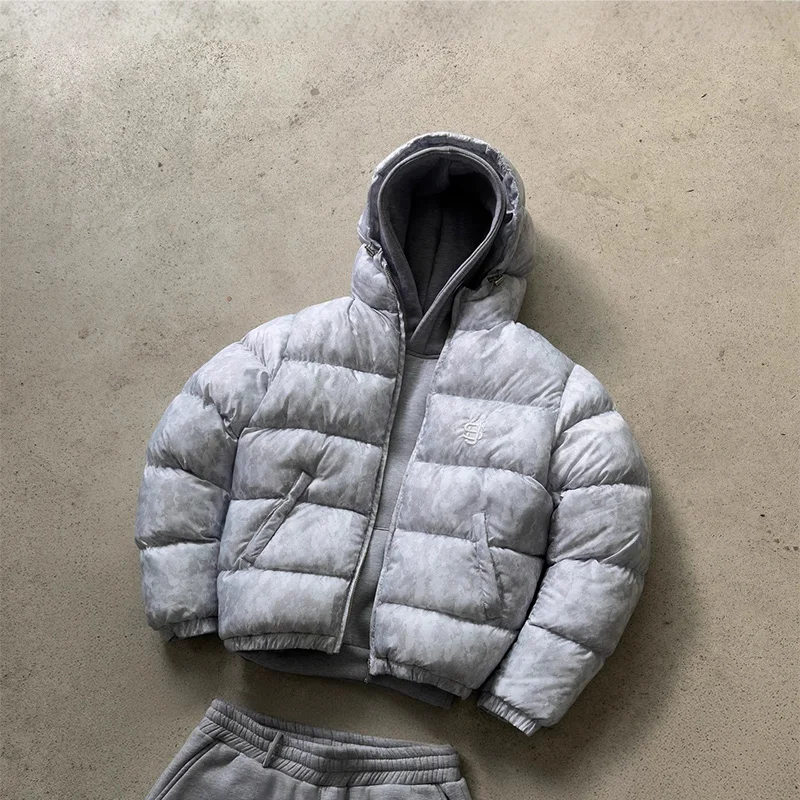 2026 Autumn Winter Women Vintage Glossy Black Quilted Puffer Jacket Hooded Embroidered Logo Oversized Winter Streetwear Coat