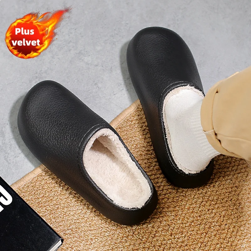 

New men's waterproof winter slippers non-slip plush warm home cotton shoes women's indoor soft and comfortable cotton mop