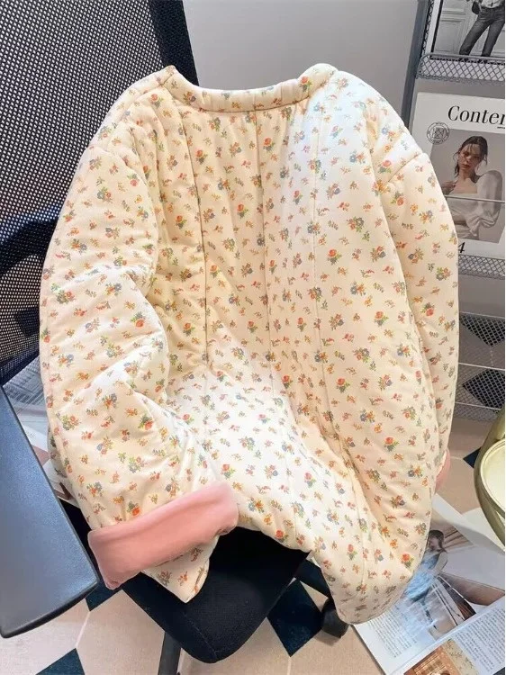 Thiened Cotton Jaet da donna New Chinese Sle Button up Stampa floreale Cappotto caldo Lungo colletto alla coreana Design tradizionale