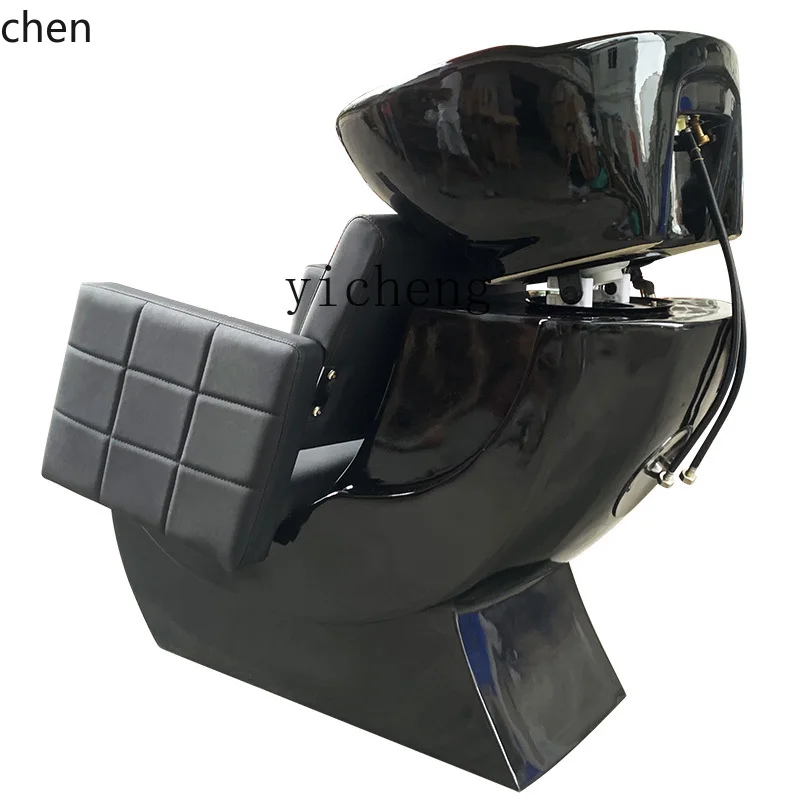 YFY Barber Shop Shampoo Chair Half Lying Deep Basin Flushing Bed Hair Salon Shampoo Chair Ceramic Basin 4