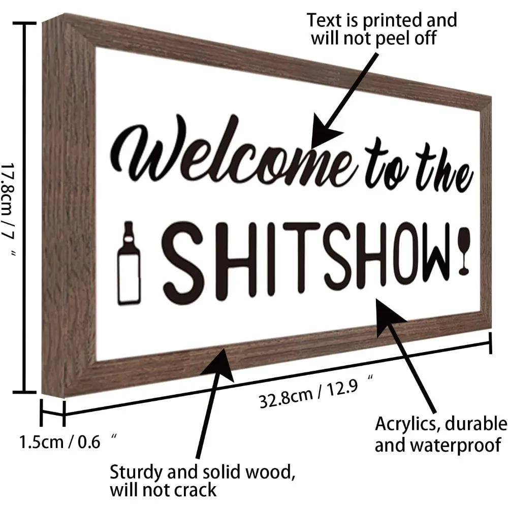 Welcome to The Shit Show Art Sign Solid Wood Framed Block Sign Funny Farmhouse Decor Sign with Arylic Layer 13x7 Inch Large