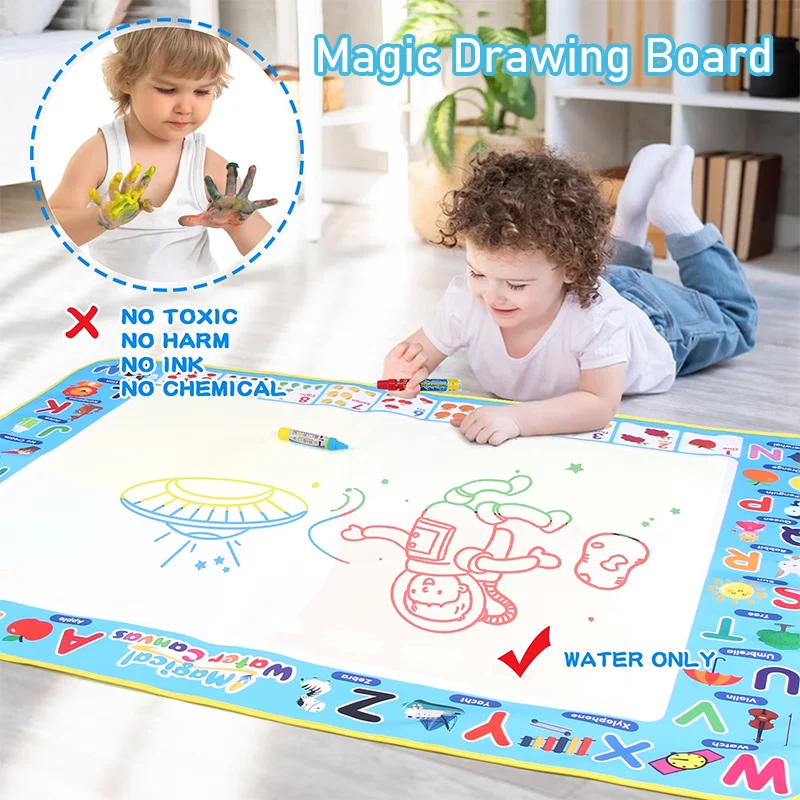 100x80CM Magic Water Drawing Mat Montessori Educational Toys Reusable Magic Pens Coloring Doodle Painting Board for Kids Gifts