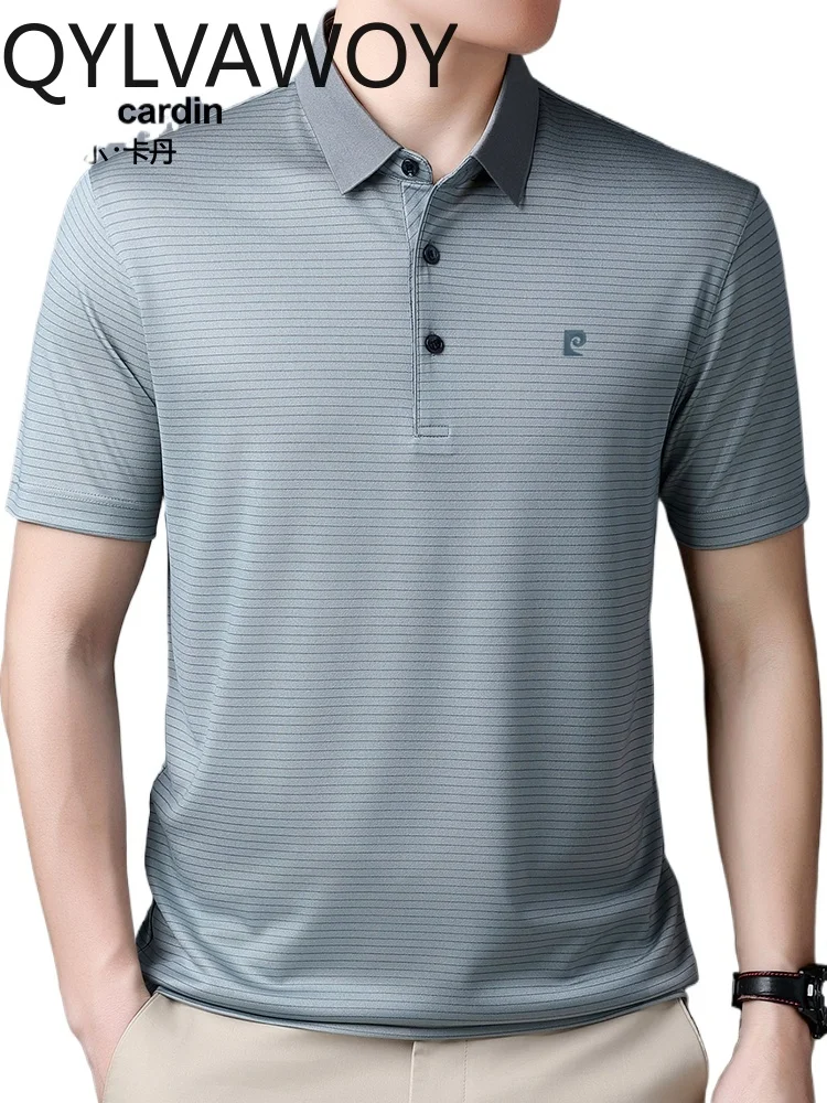 

QYLVAWOY 100% Silk 2025 Summer Men's Short-Sleeve T-Shirt Wrinkle-Resistant Breathable High-End Dad's Polo Shirt LJ2225