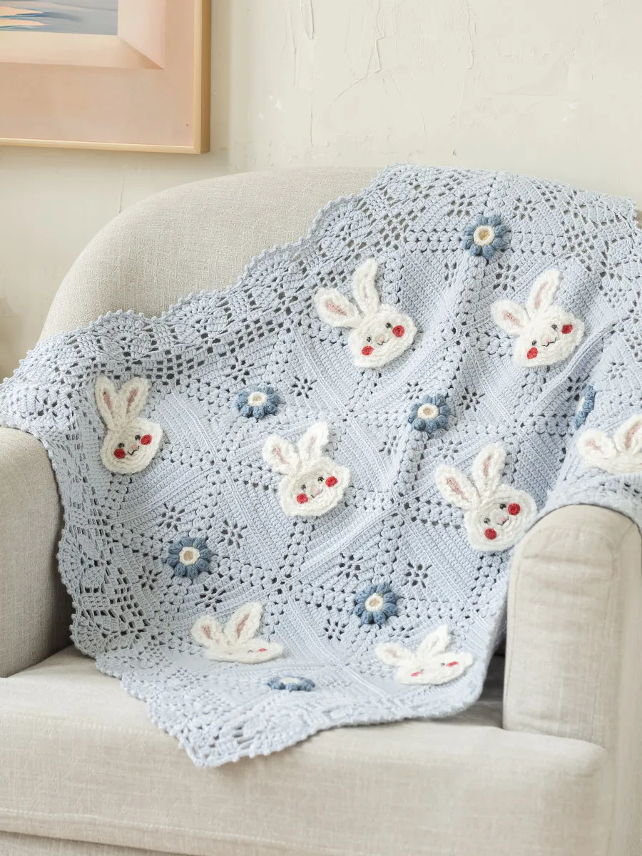 Susan's Family DIY Crochet Blanket Kit Plush Rabbit Patchwork Blanket Material Package Knitting and Crochet Kit