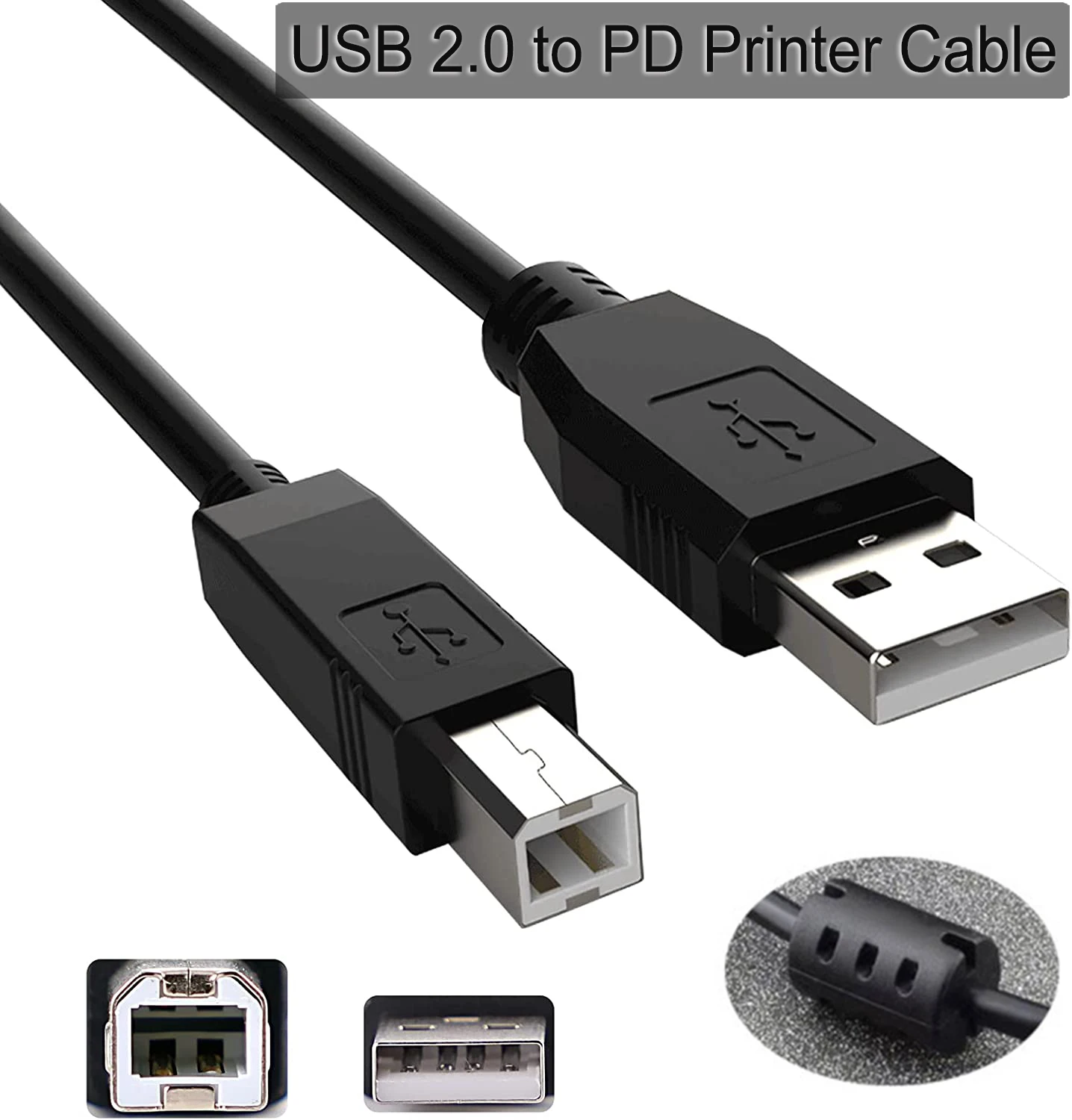 USB 2.0 to PD Printer Cable A Male to B Male Cable Cord Data Transfer Host Cable Cord for HP Officejet Laserjet Envy Canon Pixma