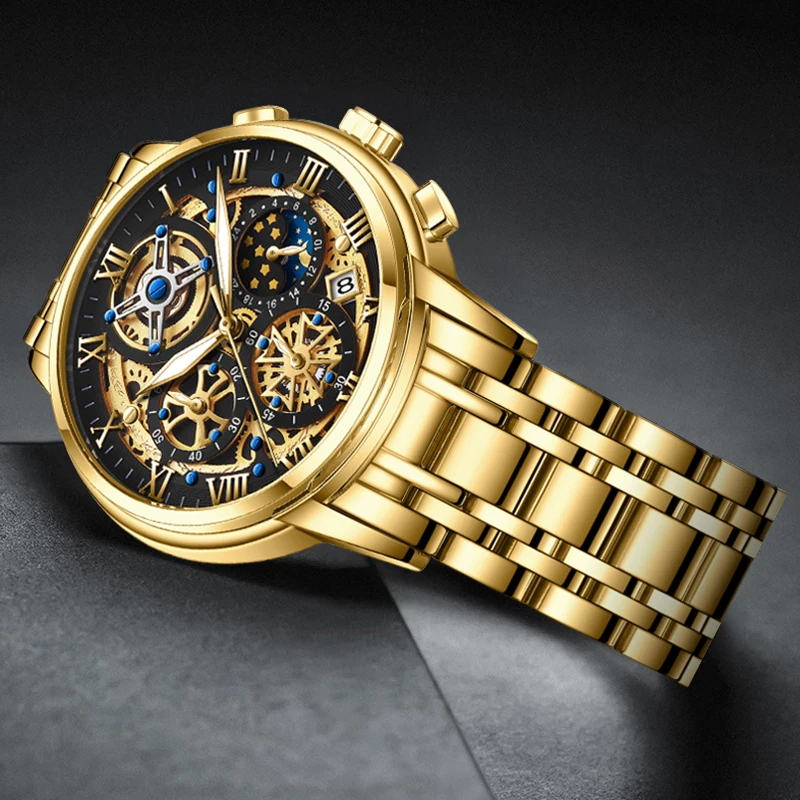 LIGE Luxury Watch for Men's Waterproof Stainless Steel Quartz Analog Fashion Business Sun Moon Star Wristwatches Top Brand+box