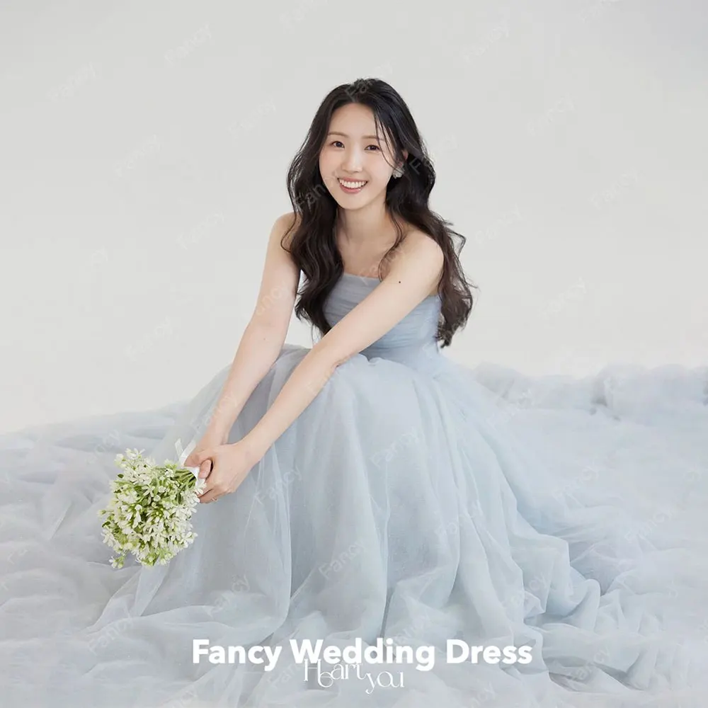 Fancy Korea Light Blue Wedding Dress Photo Shoot A Line Tulle Bridal Gown Floor Length Birthday Party Dresses customized