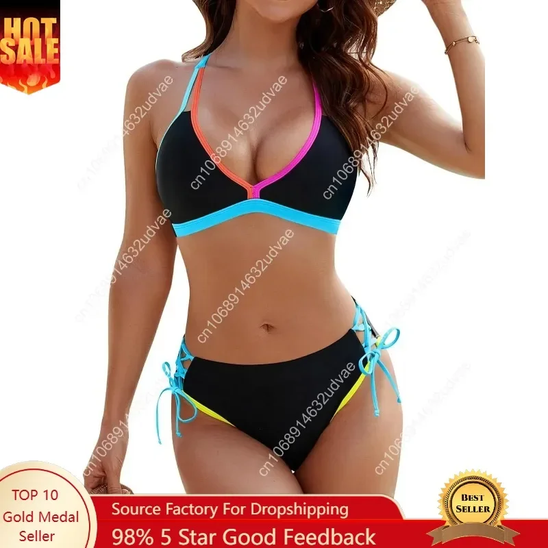 Blooming Jelly Women's Bikini Set Two Piece Swimsuit Triangle Top String Mid Rise Bottom Cheeky Bathing Suit