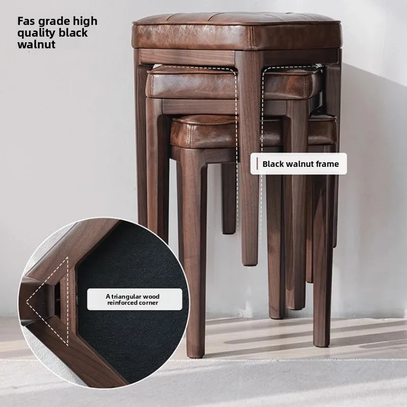 Solid wood stool, stackable for home use, simple bench soft bag