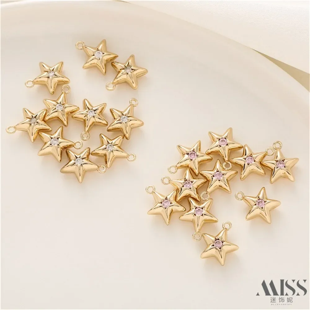 

14K Gold Color-preserving Double-sided Zircon Star Pendant DIY Accessories Handmade Bracelet Necklace Decorative Charm Pendant