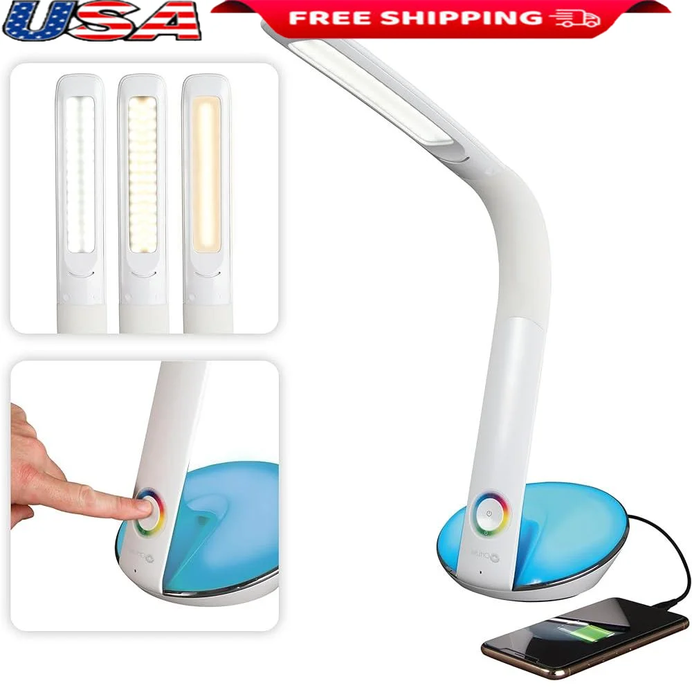 

LED Desk Lamp Adjustable Height Color Changing Base 3 Brightness Settings 3 Color Modes Flexible Neck Low Glare OttLite