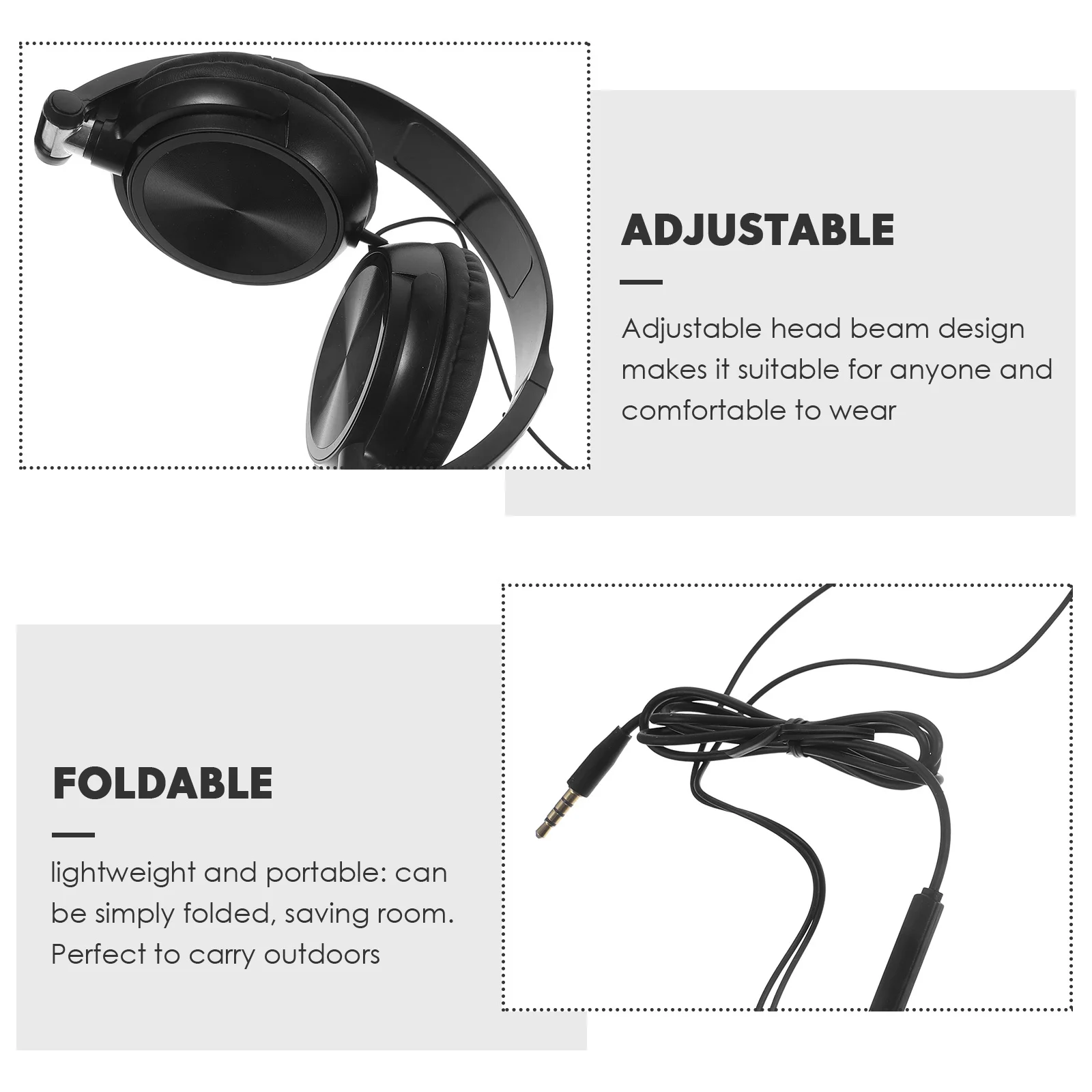 

Headphones with Microphone Foldable Lightweight Black Headsets Volume Control for Smartphones Pc Laptop Tablet Bass Over