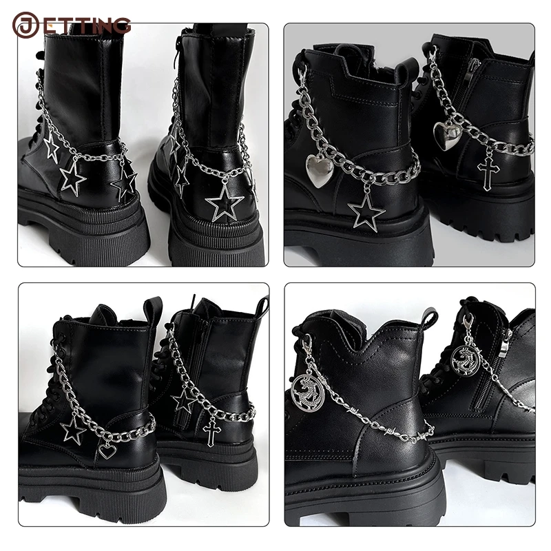 1Pcs Metal Hollow Out Heart Star Charms Shoe Chains Martin Boots Canvas Shoes Buckles Decoration Y2k Shoes Accessories