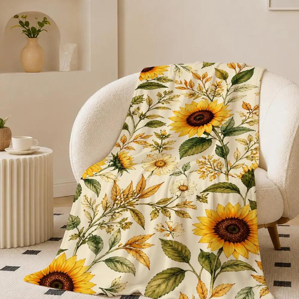 Vintage Cottage Floral Art Throw Lightweight 240g Flannel Blanket Soft Skin-friendly for Summer Cooling