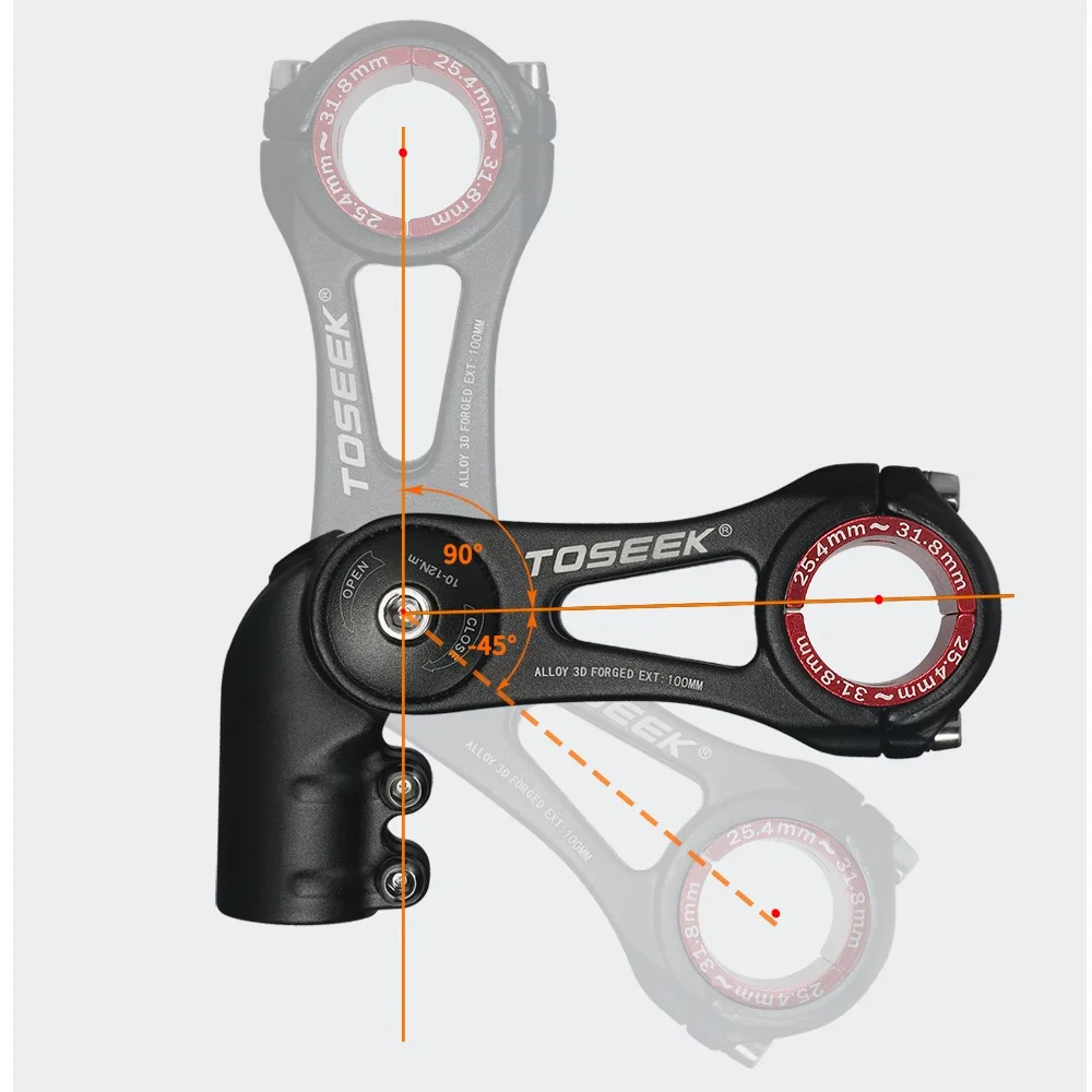 TOSEEK Bicycle Handlebar Stem Adjustable-45 To 90 Degree Length 80/100/130mm Handlebar 25.4/31.8mm Stem