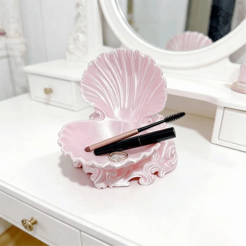3D Printed Shell Jewelry Tray Ocean Wave Base Three-dimensional Carving Jewelry Holder Ornament Multi-Purpose Decorative Tray