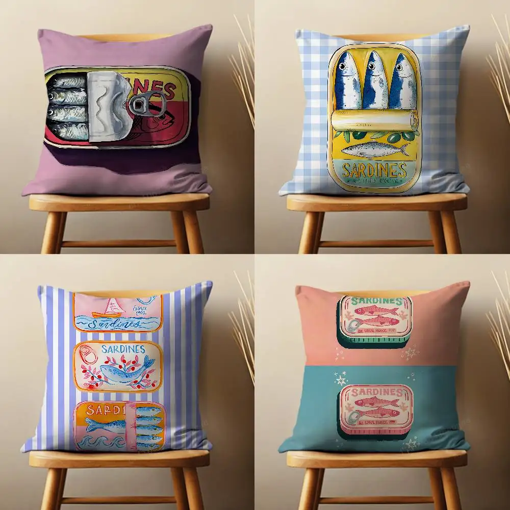 

Canned Art Sardines Pillow Case Living Room Sofa Cushion Cover Suitable For Home Bedroom Decoration And Protector