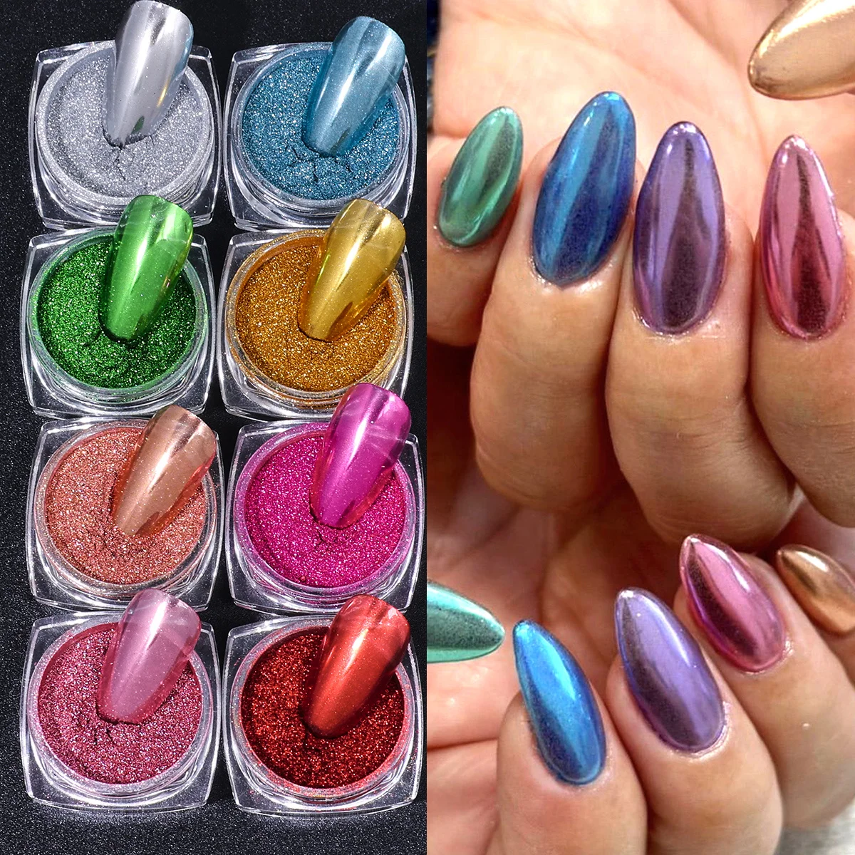 

8 Colors Classic Metal Chrome Nail Glitter Gold Silver Pink Mirror Rubbing Powder Christmas Style Metallic Flash Manicure Decor